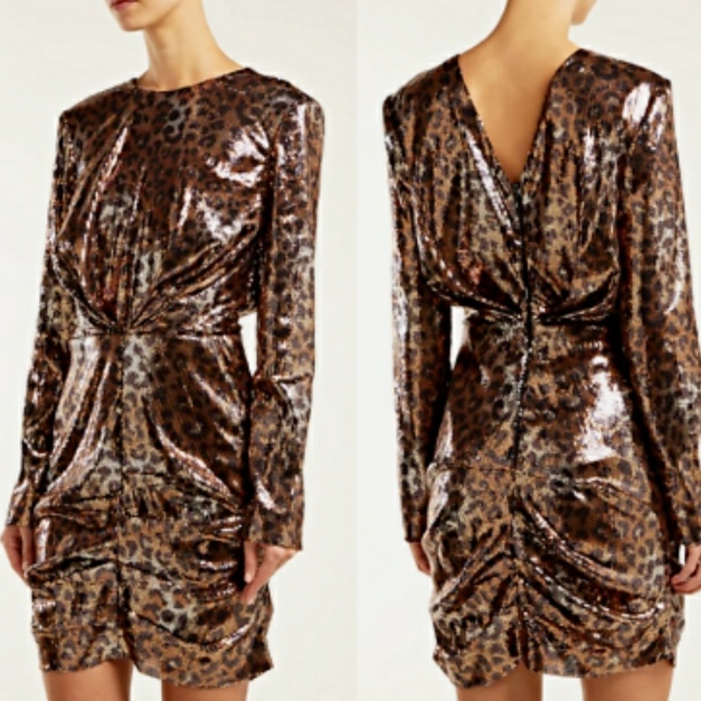 MSMG Milano Abito Leopard Print Sequin Mini Dress